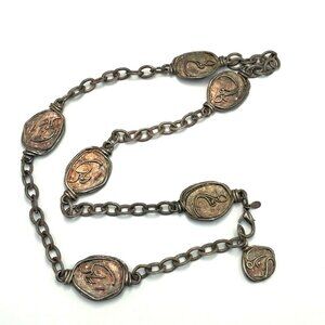 Vintage Kate Hines Chain Link Belt Y2K Brutalist Artsy Silver Toned Metal Patina